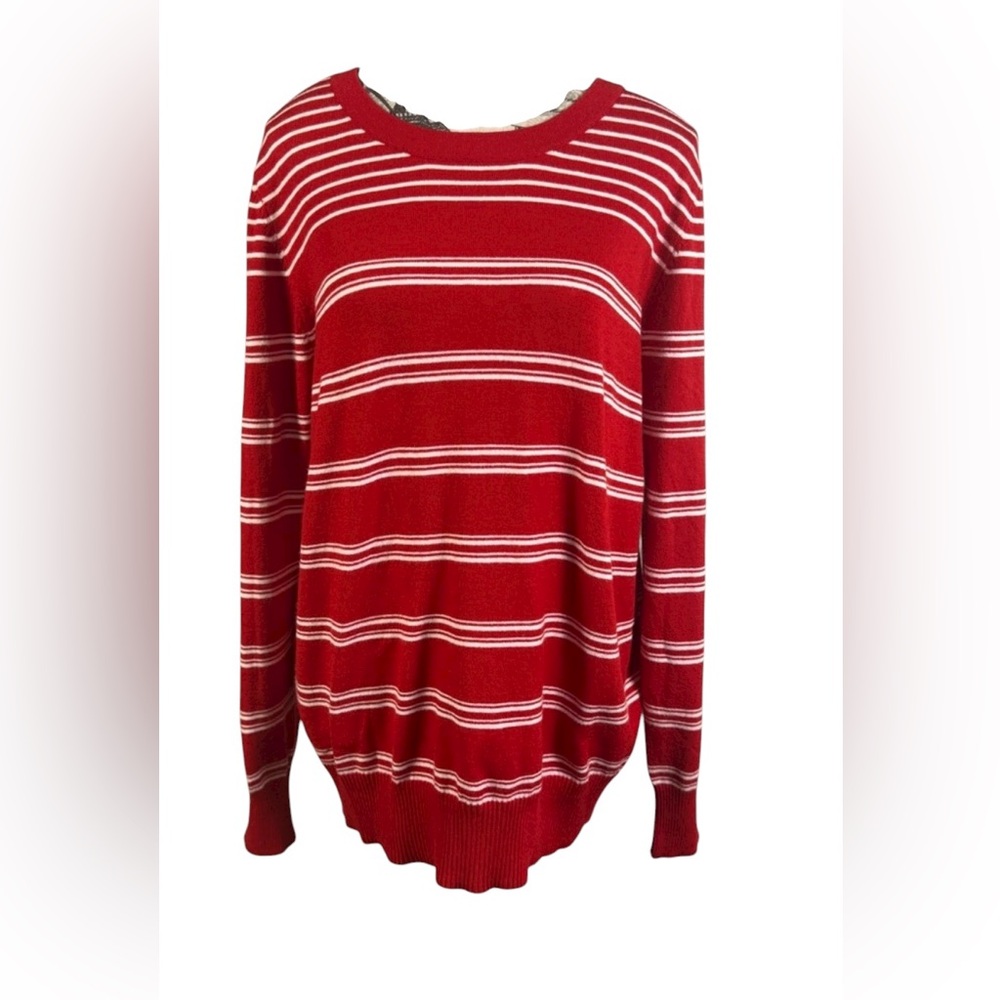 Liz Claiborne Vibrant Red and White Striped CozyWear Knit Sweater size L